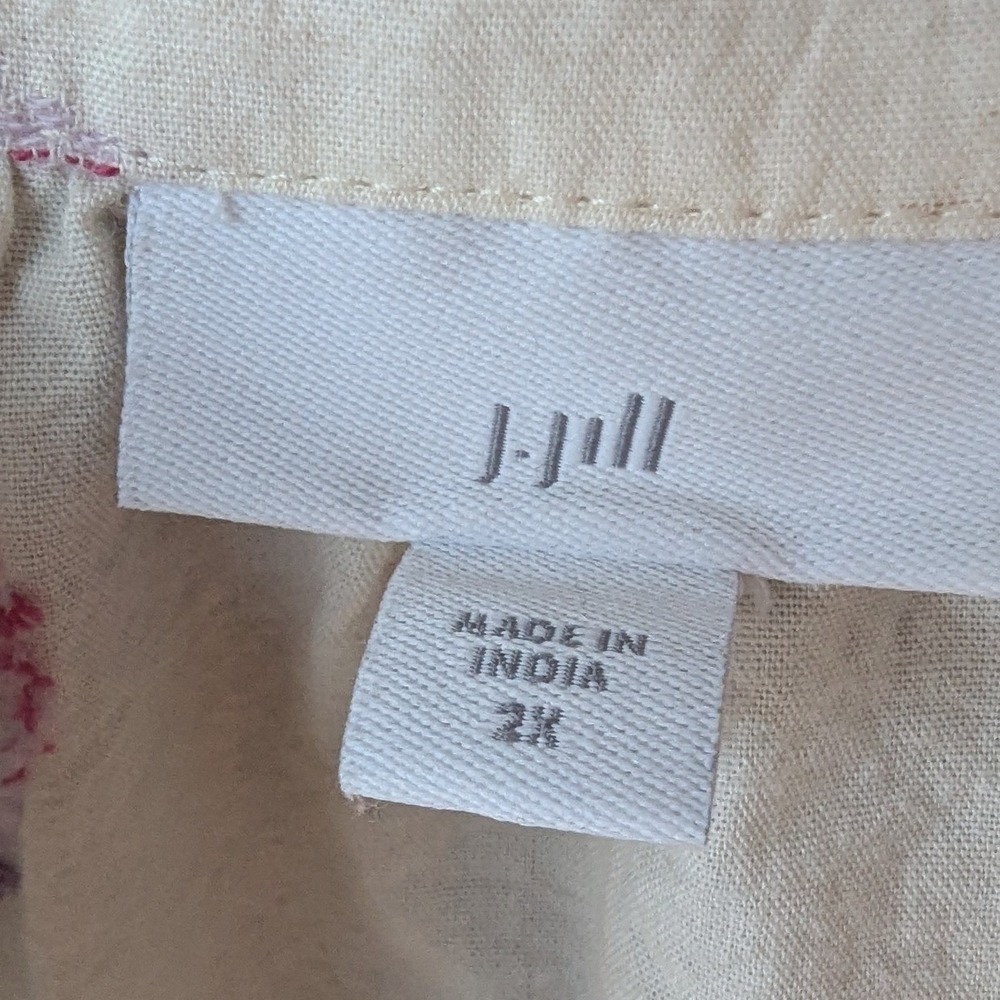 J. Jill Tunic Top Cream Paisley Split Neck Raglan Balloon Sleeve Women 2X Boho - Picture 7 of 8